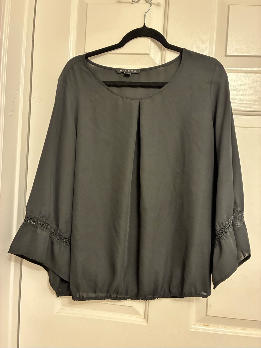 Zac & Rachel Slate Gray Pleated Front 3/4 Sleeve Blouse